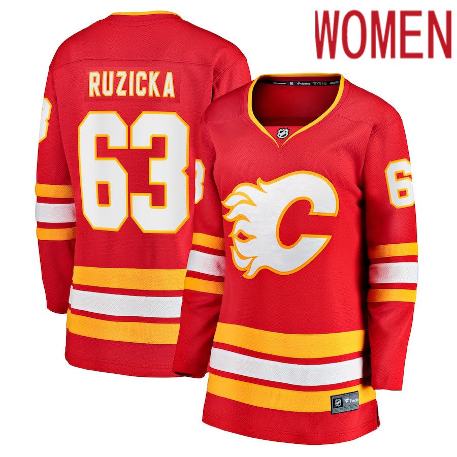 Women Calgary Flames #63 Adam Ruzicka Fanatics Branded Red Home Breakaway Player NHL Jersey